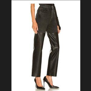 AGOLDE 90’s Pinch High Waist Pieced Jeans Recycled Leather Black Denim Sz 24